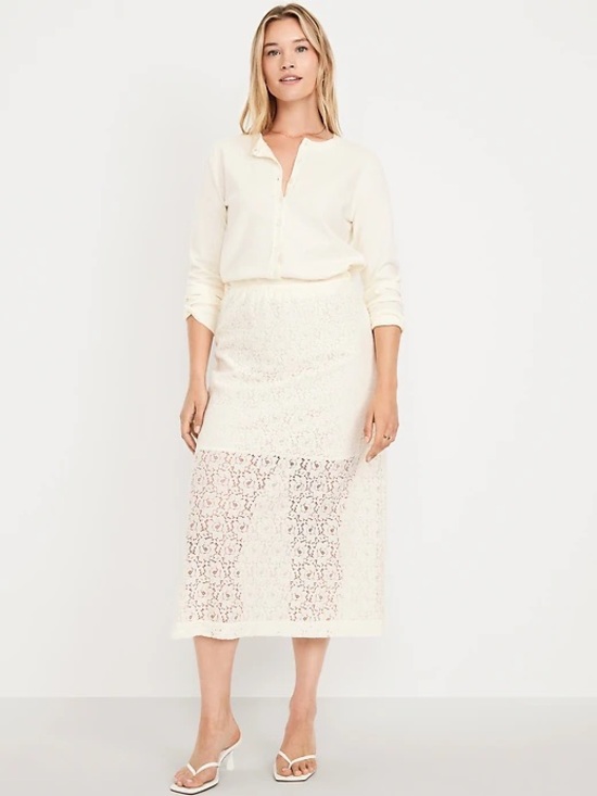 Old Navy Dresses & Skirts - Old Navy Women’s High-Waisted Sea Salt White Lace Midi Skirt Size XL